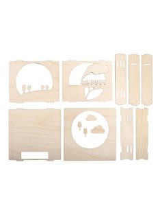   Fa építőkészlet vonatos 3D-s keret, natúr, 15,5x15,5x3,4cm, 13-darabos