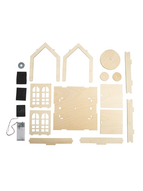 Fa építőkészlet "házikó", natúr, 18,5x18,5x21cm, + forgótányér