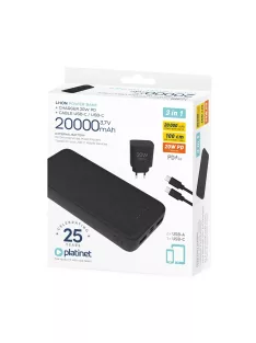 Powerbank szett 20000 mAh +20W PD töltő Platinet fekete