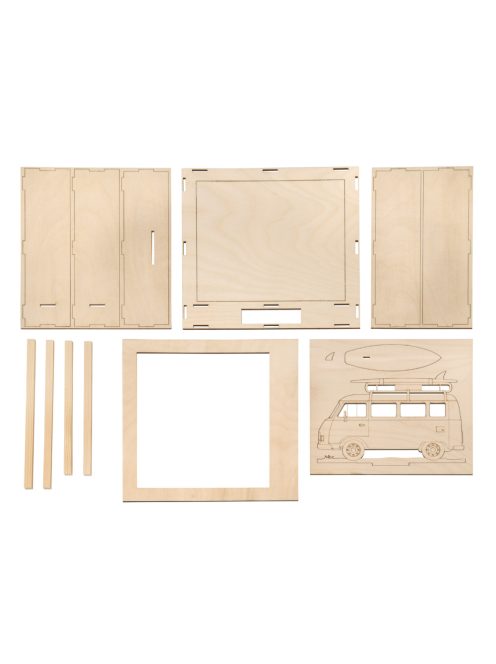 Holz Bausatz Campingbus, 24x24x6,5cm, 13-darabos, Box 1Set, natúr