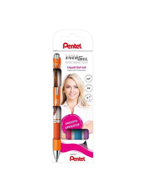 Rollertoll zselés 0.7mm, Pentel EnerGel BL77-4, írásszín narancs, pink, világoskék, lila