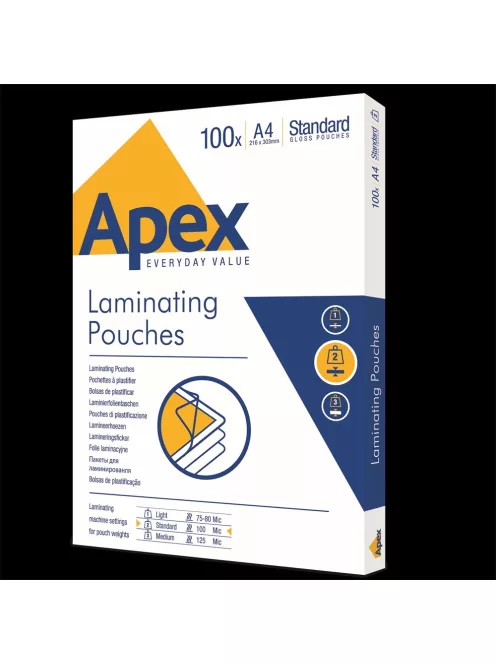 Lamináló fólia A4, 100 mic. 100 db/doboz, Apex Standard