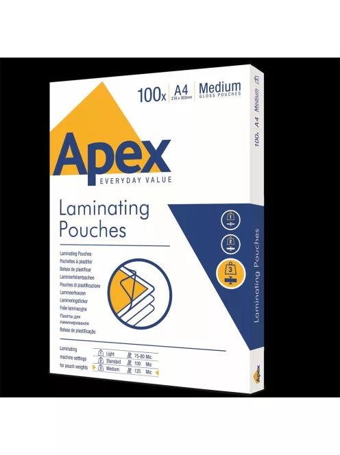 Lamináló fólia A4, 125mic. 100 db/doboz, Apex Medium