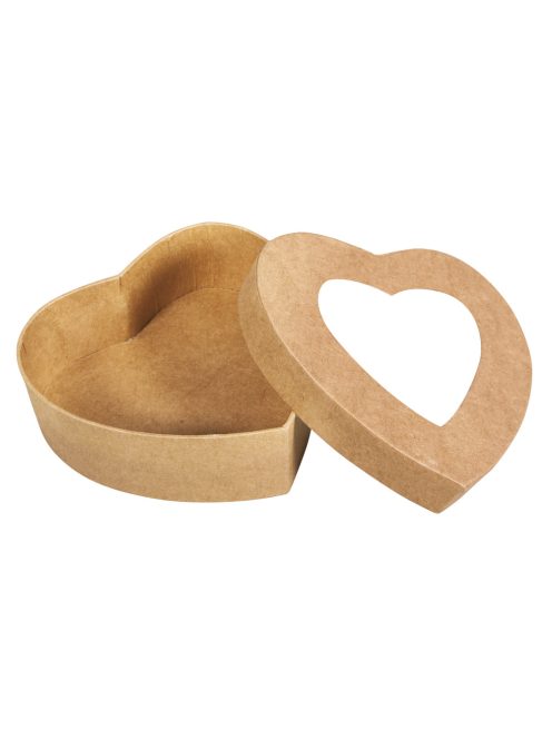 Papírmasé doboz, szív, 12,2x11,2x4,3cm, ablakos