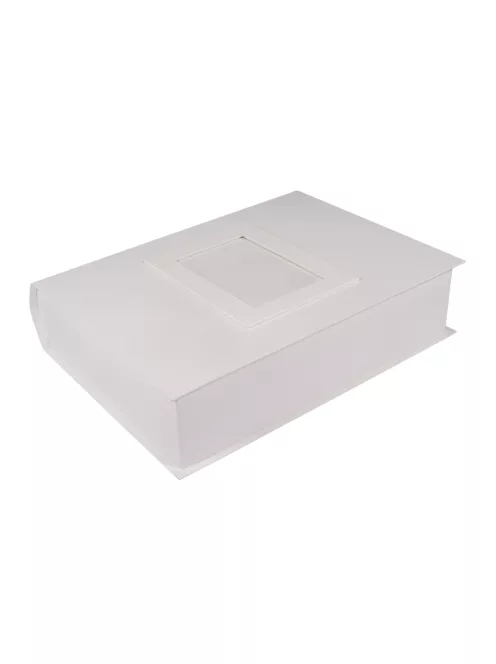 Pappm.Box "Memories", FSC Rec.100%, fehér, 34x27x8cm, m. Fotorahmen&Ringmechanismus