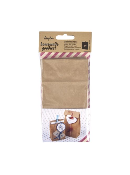 Papírzacskó, barna, élelmiszerhez is használható, 8,8x4, 6x16,2 cm, 8 db