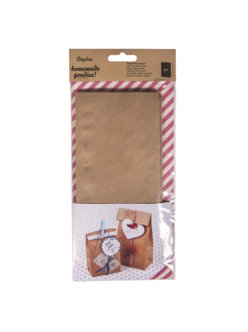 Papírzacskó, barna, élelmiszerhez is használható,9,9x6x22, 1 cm, 6 db