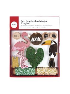   Ajándékkísérő-készlet, trópusi, tagek, zsinór, bélyegző