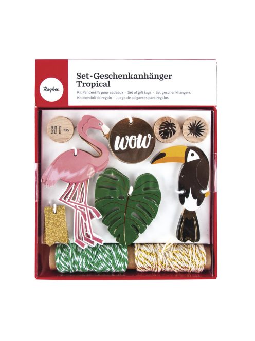 Ajándékkísérő-készlet, trópusi, tagek, zsinór, bélyegző