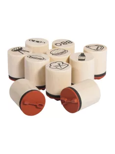 Mini bélyegzőkészlet BBQ, 2cm átm.,2,5cm, Box 10 db