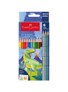  Színes ceruza készlet hatszögletű DINOSZAURUSZ + matrica Faber-Castell 10+3klf. szín