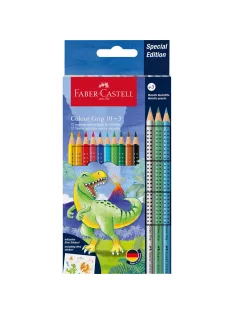   Színes ceruza készlet háromszögletű GRIP DINOSZAURUSZ + matrica Faber-Castell 10+3klf. szín