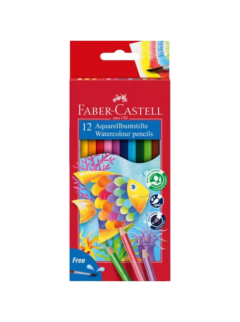 Színes ceruza készlet hatszögletű akvarell + ecset Faber-Castell 12klf. szín
