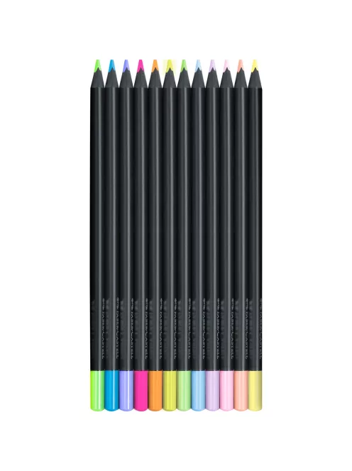 Színes ceruza készlet háromszögletű BLACK EDITION Faber-Castell neon+pasztell fekete test 12klf. szín