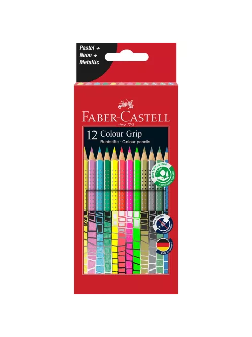 Színes ceruza készlet háromszögletű GRIP Faber-Castell pasztell, neon, metál színek 12klf. szín