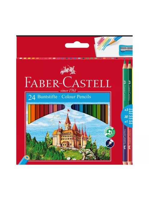 Színes ceruza készlet bicolor hatszögletű + hegyezővel Faber-Castell  24+3klf. szín