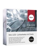 Mini LED-izzófüzér, beltéri, fehér, 190cm, 20 izzó, elemes