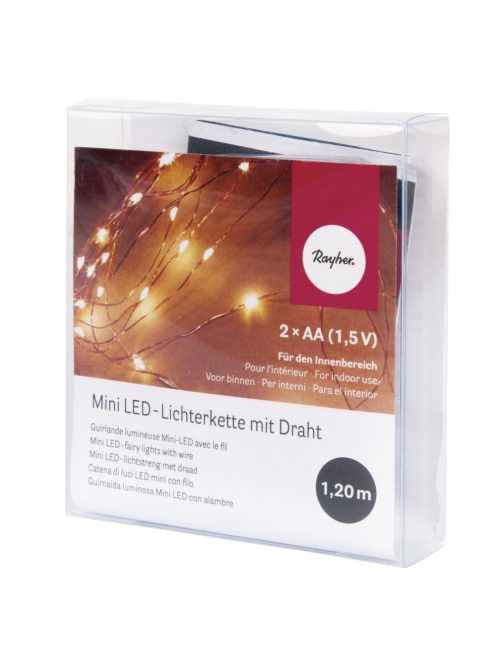 Mini LED-es izzófüzér, sárgás, 120cm, 10 izzó, elemes