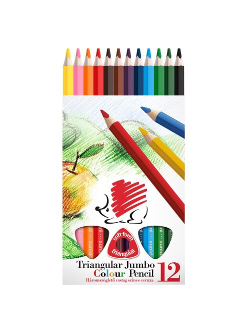 Színes ceruza készlet, háromszögletű vastag Süni Ico 12 klf. szín