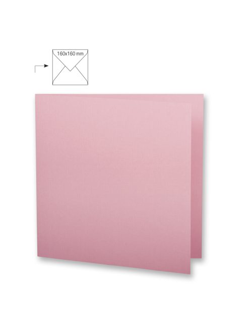 Üdvözlőkártya négyzet alakú,dupla,uni, rózsaszín, 150x300mm, 220g/m2