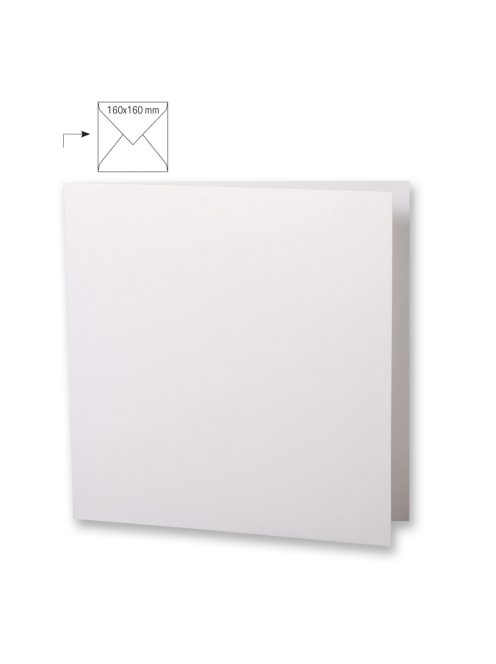 Üdvözlőkártya négyzet alakú,dupla, fehér metallic, 150x300mm, 250g/m2