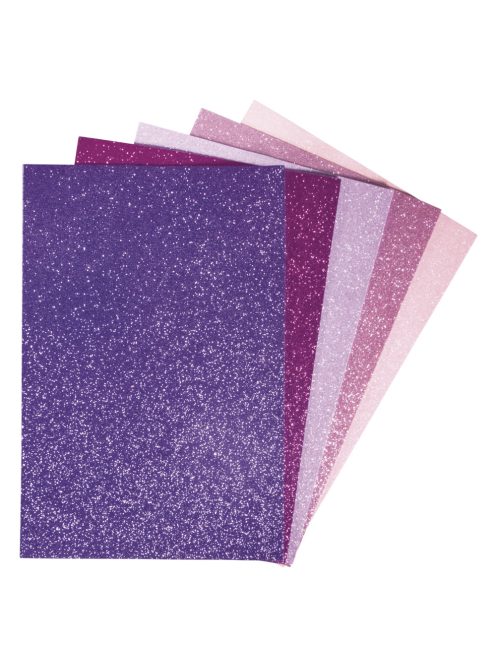 Csillámos dekorgumi, öntapadó, pink/lila árnyalatok, 20x30x0,2cm, 5-féle, 5 db