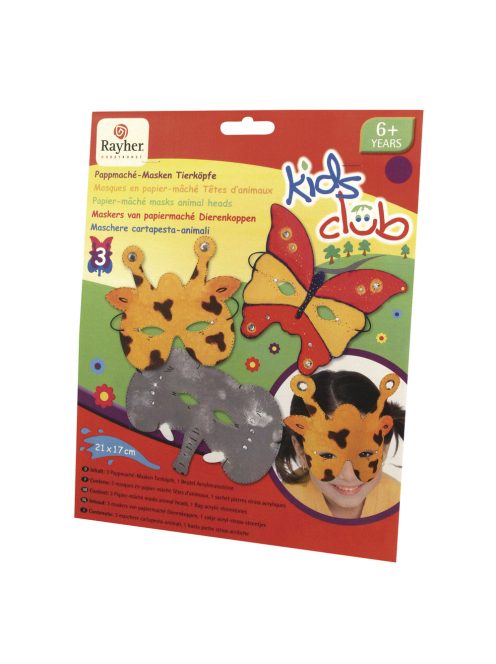 Papírmasé álarcok állatos, 3-féle, kb.21x17 cm