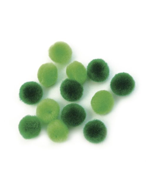 Pomponok, zöld árnyalatok, 15 mm, 60 db