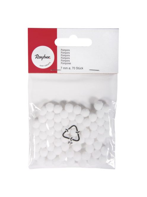 Pomponok, fehér, 7 mm, csom.70 db