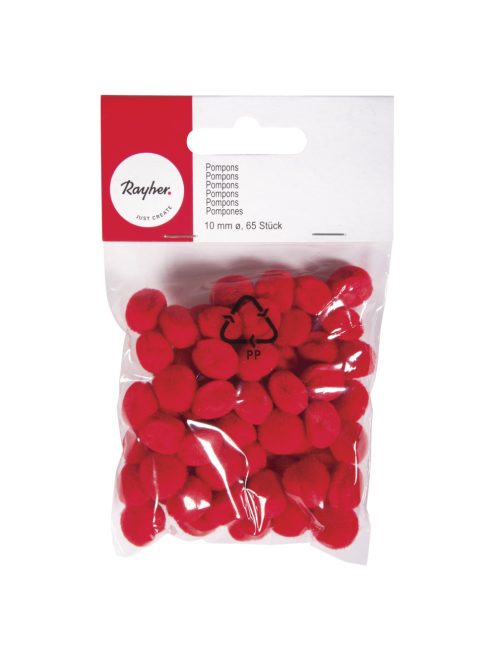 Pomponok, piros, 10 mm, csom.65 db