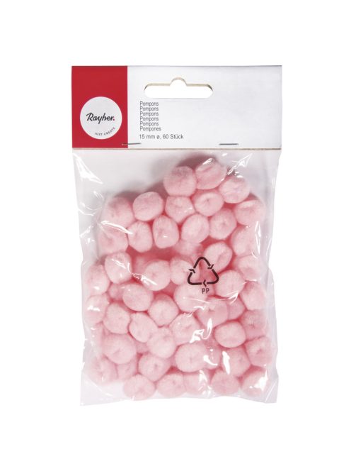 Pomponok, rózsaszín,15 mm, csom.60 db