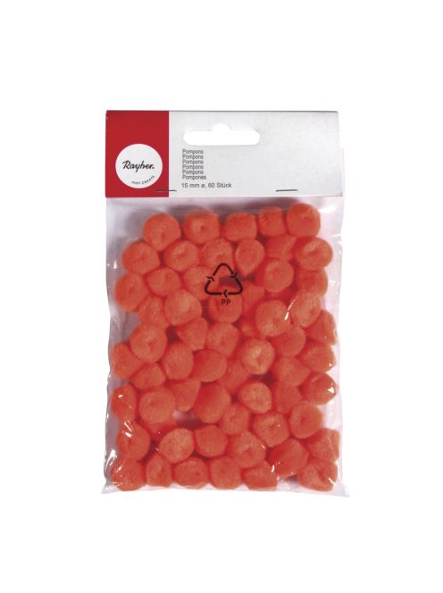 Pomponok, narancssárga,15 mm, csom. 60 db