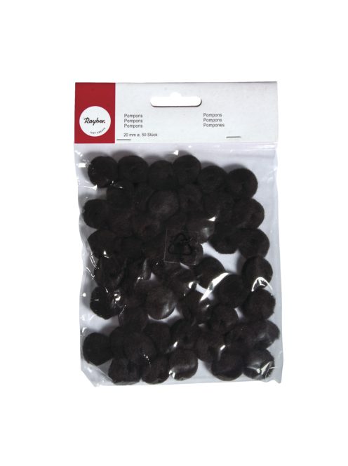 Pomponok, fekete, 20 mm, csom.50 db