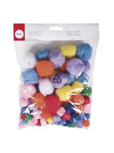 Pomponok felfűzhető, vegyes, 4 méret/szín, csom.100 db