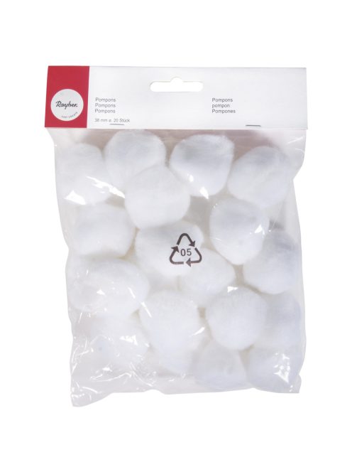 Pomponok, fehér, 38 mm, 20 db