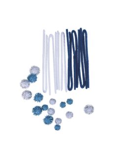   Metallic-pomponok és zseníliadrót, kék-fehér, vegyes, 24 db