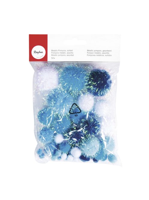 Metallic-pomponok, kék-fehér, vegyes, 50 db