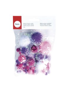 Metallic-pomponok, pink-fehér, vegyes, 50 db
