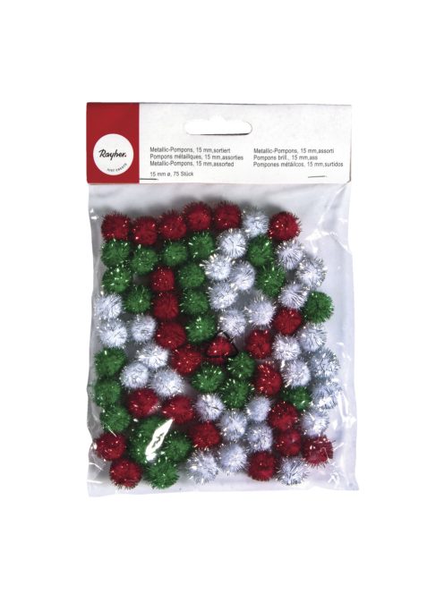 Fémes pomponok, 15 mm, vegyes, csom.75 db