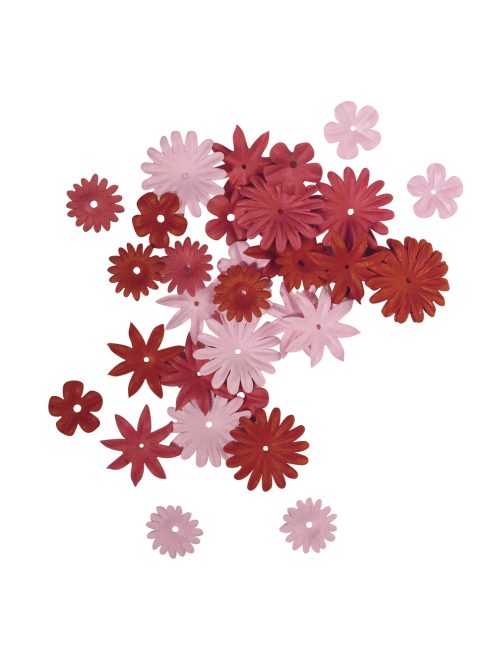 Papírvirágok, piros-/rózsaszín árnyalatok, 1,5-2,5 cm, 4-féle, tubus 36 db