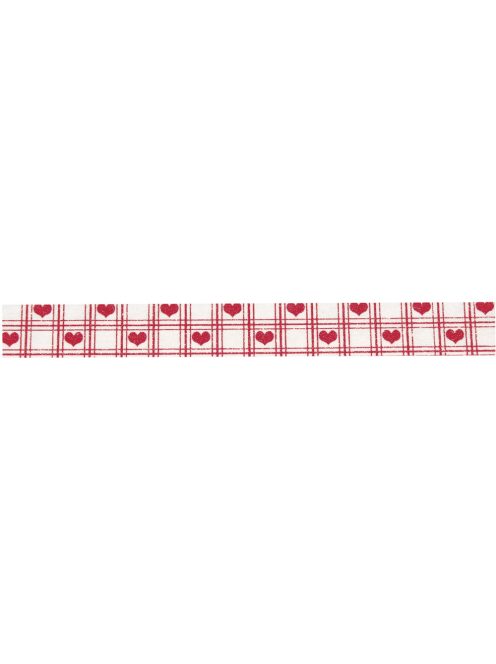Mintás, visszaszedhető ragasztószalag (Washi Tape), szívek, fehér/piros, 15 mm, 15m