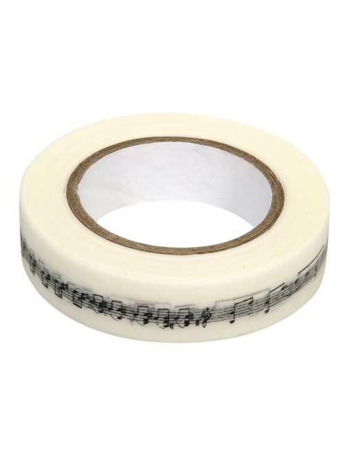 Mintás, visszaszedhető ragasztószalag (Washi Tape), hangjegy, fehér/fekete, 15 mm, 15m