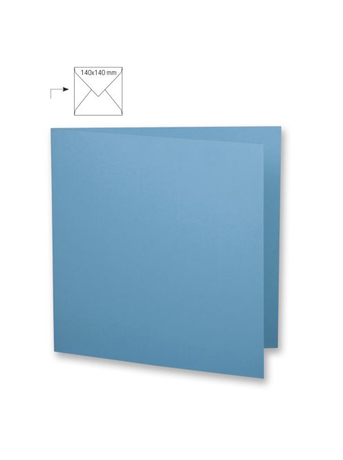 Üdvözlőkártya négyzet alakú,dupla,egyszínű, azúrkék, 135x270mm, 220g/m2, 5 db/csomag