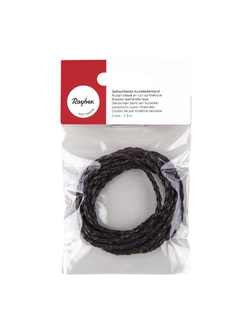 Fonott műbőr szalag, söt.barna, 3 mm, 1,5 m