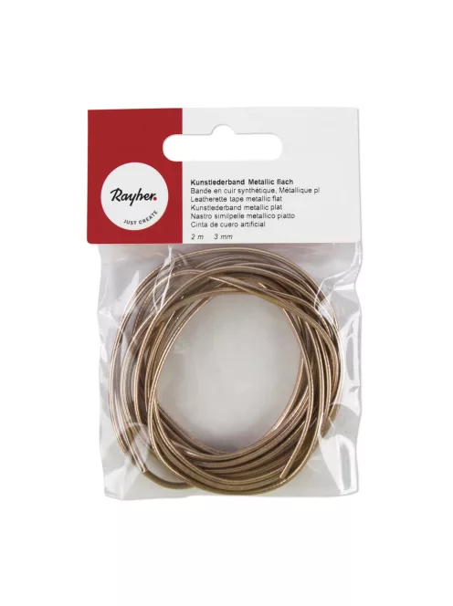 Műbőr szalag metallic lapos, rosearany (rózsaszín-arany), 3mm, 2m