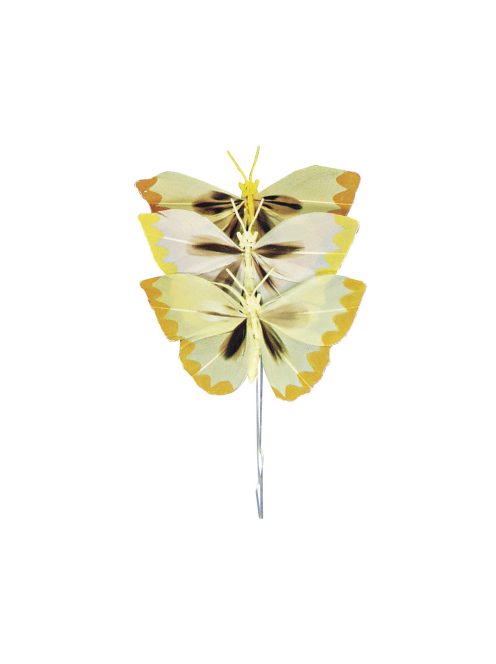 Pillangó tollból, 6 cm, sárga árnyalatok, csom. 3 db