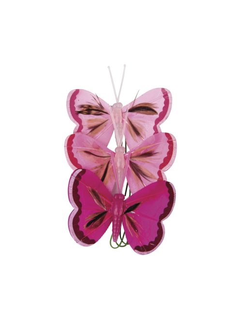 Pillangó tollból, 6 cm, rózsaszín árnyalatok, csom. 3 db