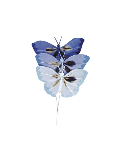 Pillangó tollból, 2 cm, kék árnyalatok, csom. 6 db