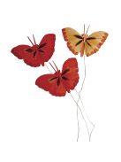 Pillangó tollból, 2 cm, piros árnyalatok, csom. 6 db