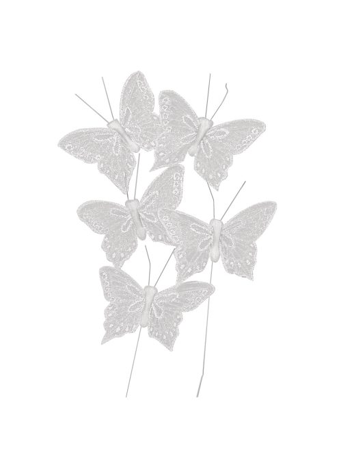 Csillámos pillangó, 5 cm, fehér, csom. 5 db